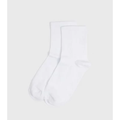 White Ribbed Socks New Look