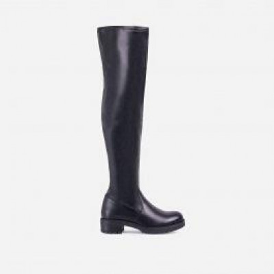 Oscar Over The Knee Thigh High Long Boot In Black Faux Leather