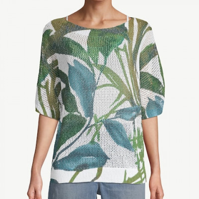 Palm-Print Open-Weave Pullover Sweater