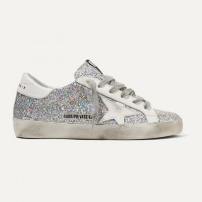 Golden Goose - Superstar Distressed Glittered Leather Sneakers - Silver