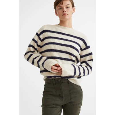 Rib-knit jumper - Cream/Striped - Ladies | H&amp;M GB