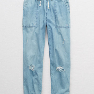 Aerie Chambray Distressed Pant Womens Blue