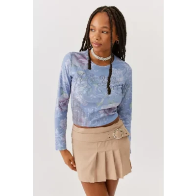 New York City Diamante Shrunken Long Sleeve Top