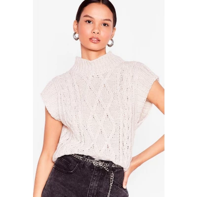 Womens Hot On Their Tracks Cable Knit vest Top - Beige - S/M, Beige
