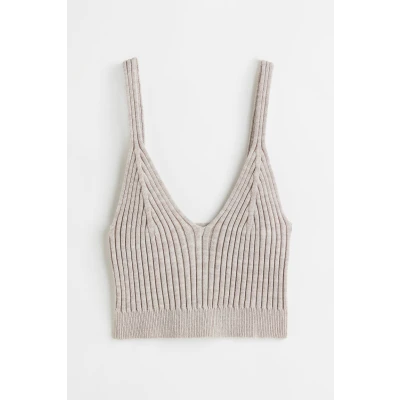H & M - Rib-knit Crop Top - Gray