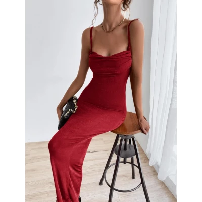 Solid Tie Backless Ruched Dress