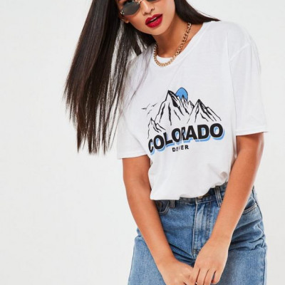 White Colorado Graphic Print Short Sleeve T Shirt