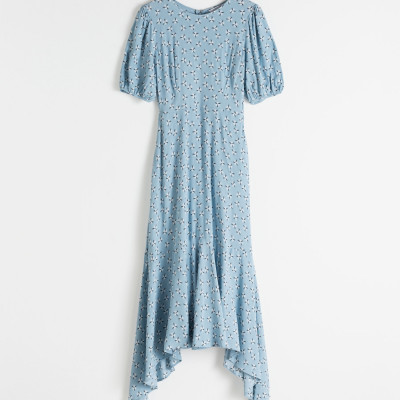 Cotton Blend Handkerchief Midi Dress