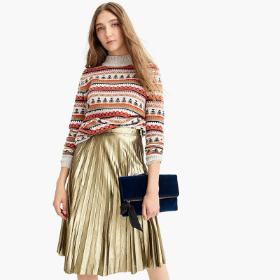 Pleated Metallic Midi Skirt