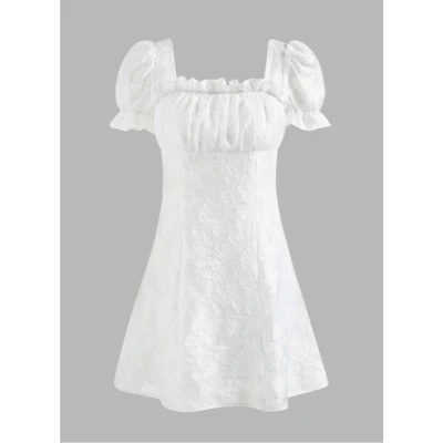 Solid Floral Lace Mini Dress - Cider