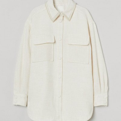 H & M - Bead-detail Shirt Jacket - White