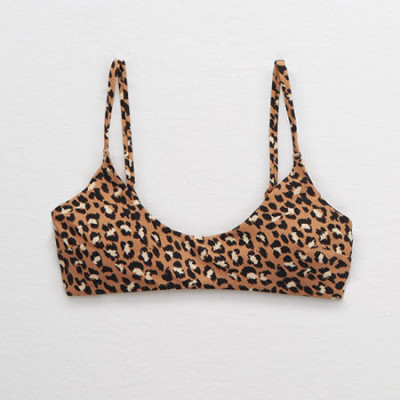 Aerie Leopard Scoop Bikini Top Womens Raw Sienna