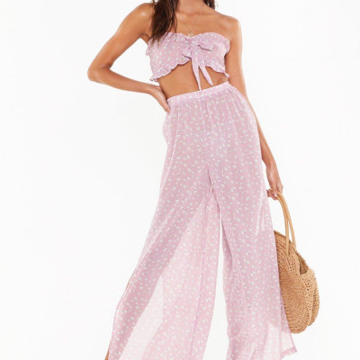 Floral Tie Bandeau & Split Trouser Beach Co-Ord