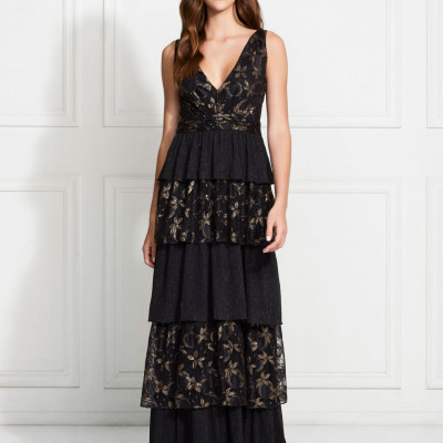 Payten Metallic Lace Tiered Gown