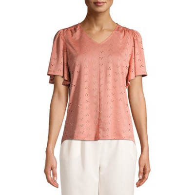 Women's Eyelet Flutter Sleeve T-Shirt