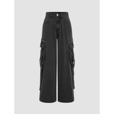 Denim Pocket Cargo Straight Leg Jeans