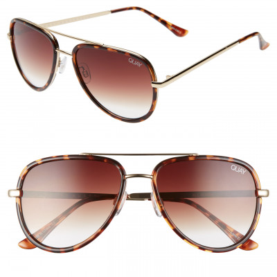 Womens Quay Australia All In 52mm Mini Aviator Sunglasses - Tortoise/ Brown Fade