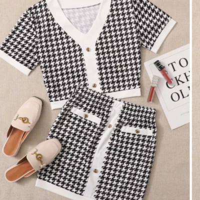 Houndstooth-Print-Top-With-Skirt