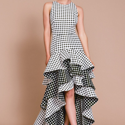 Brill High-Low Jaquard Dress