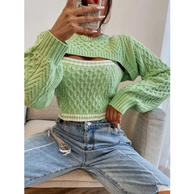 Stripe Cable Knit 2 In 1 Sweater