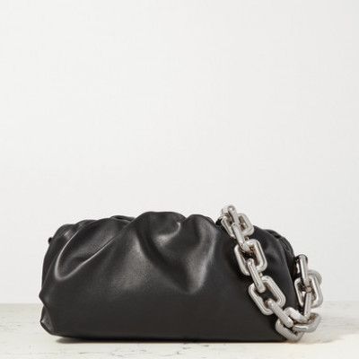 Bottega Veneta - The Pouch Chain-embellished Gathered Leather Clutch - Black