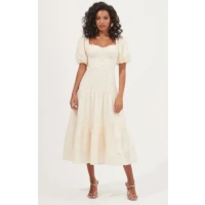 BALDWIN POINTELLE PUFF SLEEVE MIDI DRESS

