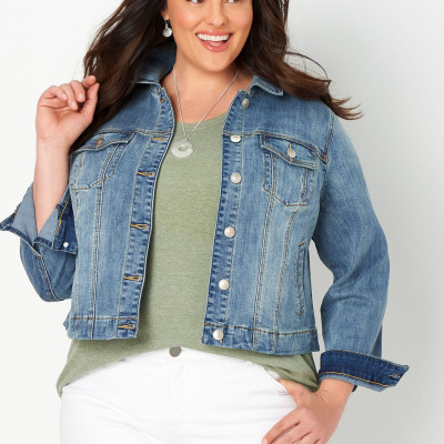 Pleat Back Plus Size Denim Jacket