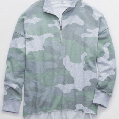Aerie Sunday Soft Quarter Zip Sweatshirt Womens Camo Green