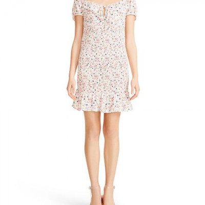 Smocked Floral Dress Ivory
