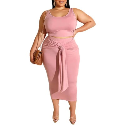 Womens Sexy Plus Size 2 Piece Midi Dress Outfits - Sleeveless Tie Dye Print Tank Crop Top Bodycon Skirts Set