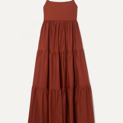 Matteau - Open-back Tiered Cotton-poplin Maxi Dress - Claret