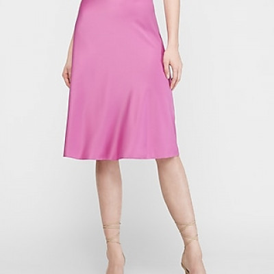 High Waisted Satin Midi Skirt Purple Womens