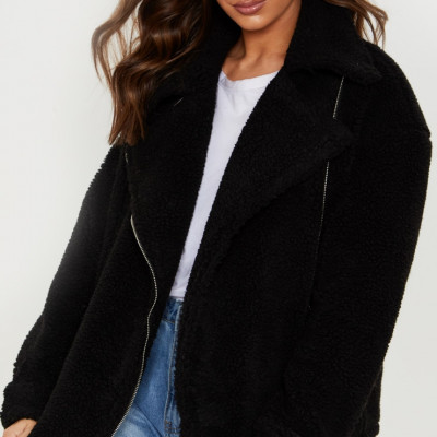 Black Oversized Borg Biker
