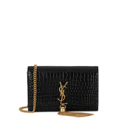 Saint Laurent Kate Crocodile-effect Leather Wallet-on-chain