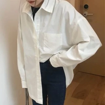 HYAKU - Long-Sleeve Collar-neck Oversized Shirt | YesStyle