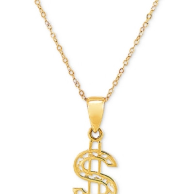 Dollar Sign 18 Pendant Necklace in 10k Gold