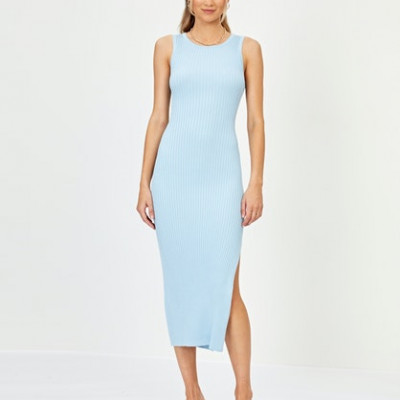 Rib Knit Midi Dress in Blue | Glassons