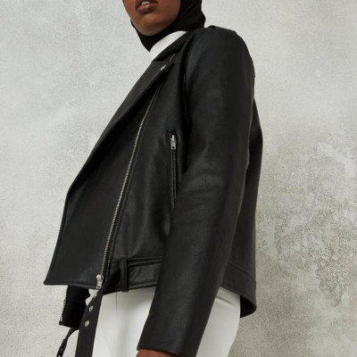 Black Faux Leather Boxy Biker Jacket