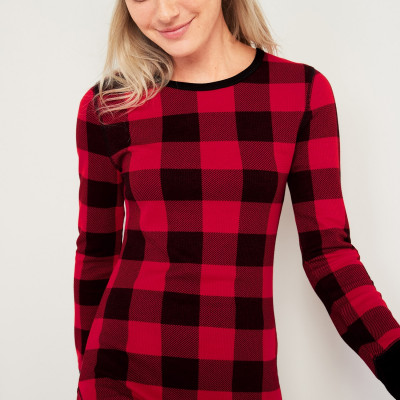 Printed Thermal-Knit Long-Sleeve Tee for Women