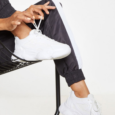White Bubble Sole Lace Up Sneakers
