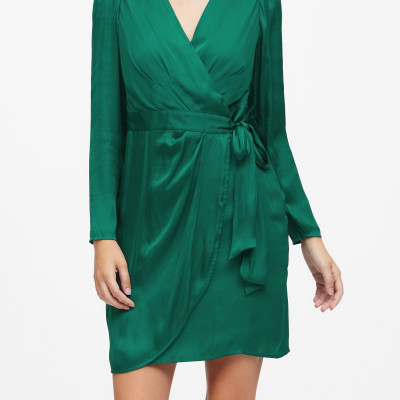 Puff-Sleeve Wrap Dress