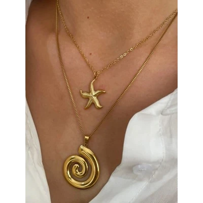 Peri'sbox New Fashion Starfish Hollow Vortex Spiral Pendant Necklace for Women 18K Gold Plated Tarnish Free Jewelry Gifts Summer - AliExpress