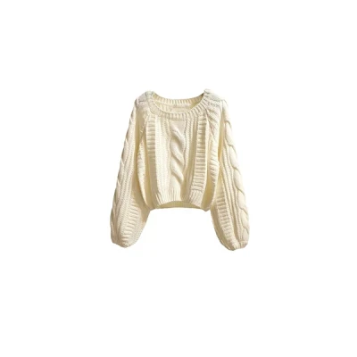 Disimlarl Solid Color Knit Women's Autumn O Neck Chic Cropped Sweater