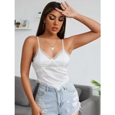 Lace Trim Satin Bandana Cami Top