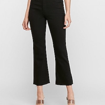 High Waisted Black Cropped Flare Jeans