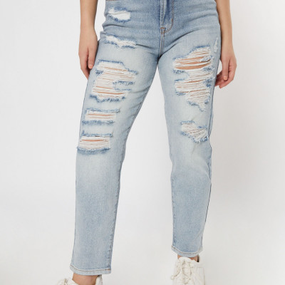 Light Wash High Waisted Ripped Mom Jeans
