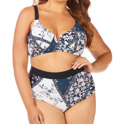 Trendy Plus Size Juniors' Las Brisas Printed Byron V-Wire Bikini Top & High-Waist Bikini Bottoms