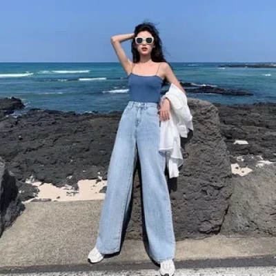 Strawolf Light Shirt / Knit Camisole Top / High-Waist Wide-Leg Jeans | YesStyle