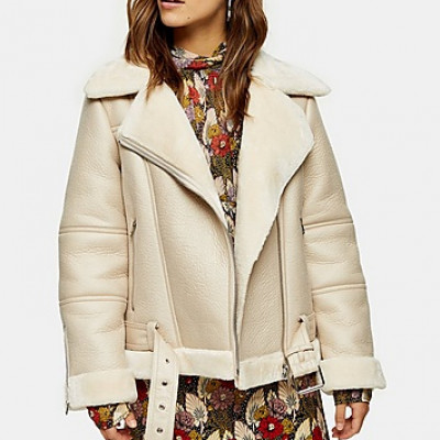 Petite Ecru Biker Jacket - Ecru