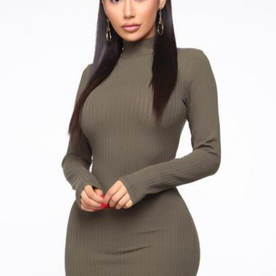 Got Me Covered Ribbed Mini Dress - Olive